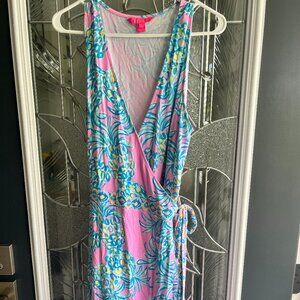 LILLY PULITZER Wrap Dress Pink Sleeveless Ruffle